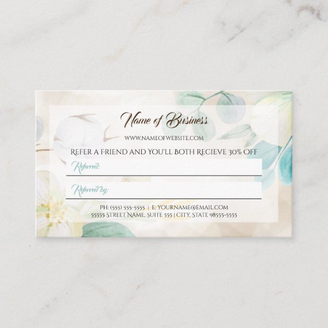 Botanical Watercolor Referral Card (Front)