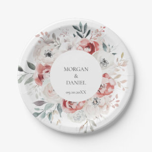 Botanical Watercolor Rose Garden Wedding  Paper Plate
