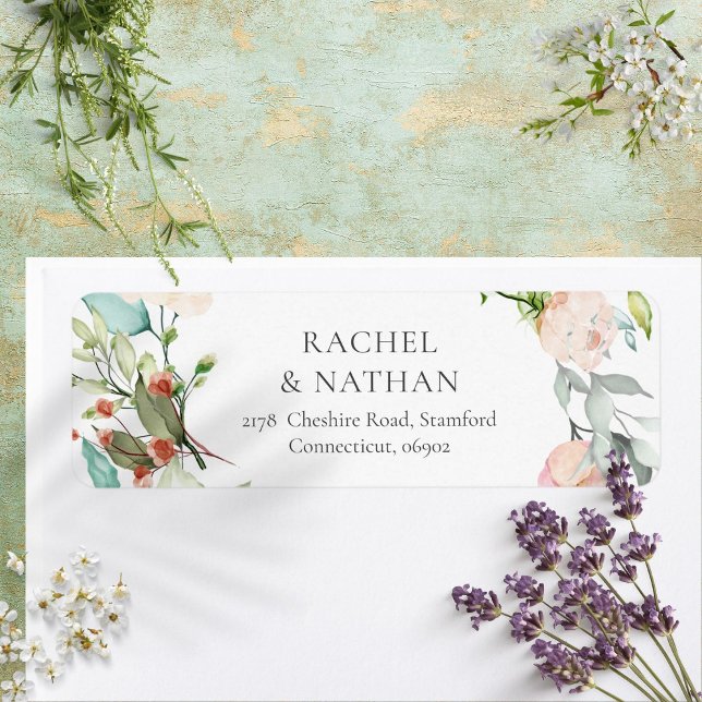 Botanical Watercolor Roses Garland Address (Botanical Watercolor Roses Garland Address Label)