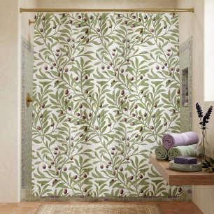 Botanical Watercolor Sage Green Olive Branch Shower Curtain