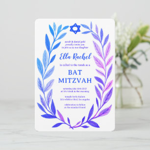 Botanical Watercolor Star of David Bar Bat Mitzvah Invitation