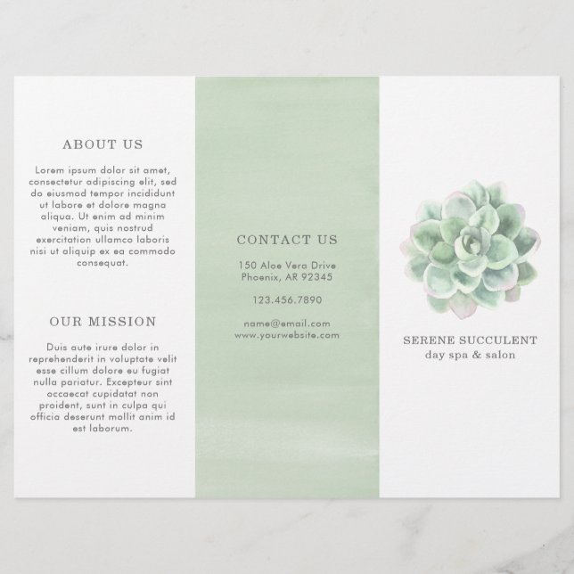 Botanical Watercolor Succulent Trifold Brochure (Front)