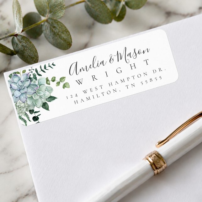 Botanical Watercolor Succulent Wedding  Address (Botanical Watercolor Succulent Wedding Address Label)