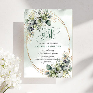 Botanical Watercolor Theme It’s A Girl Invitation