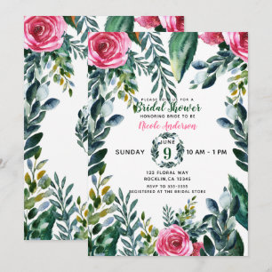 Botanical Watercolor Vintage Floral Leaves Bridal Invitation