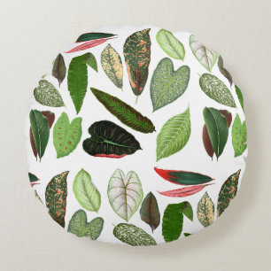 Botanical Watercolor Vintage Greenery Leaves Round Cushion