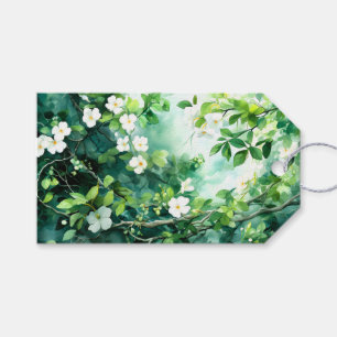 Botanical Watercolor White Blossoms Green Leaves Gift Tags