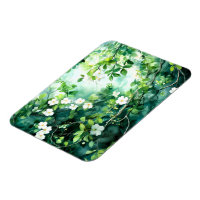 Botanical Watercolor White Blossoms Green Leaves