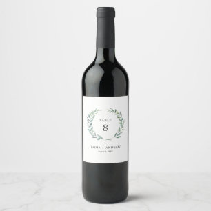 Botanical Watercolor Wreath Foliage Table Number Wine Label