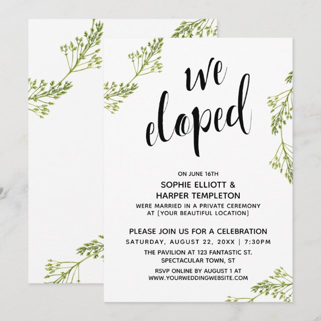 Botanical We Eloped Typography Post Wedding Invitation (Front/Back)