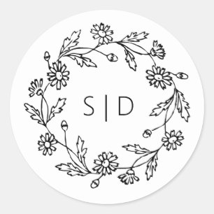 Botanical Wedding black white Classic Round Sticker