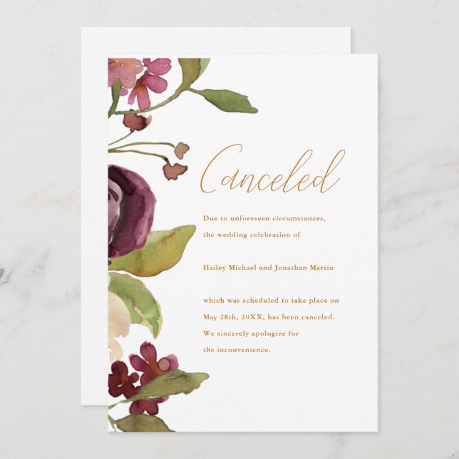 Botanical Wedding Cancellation Announcement (Front/Back)