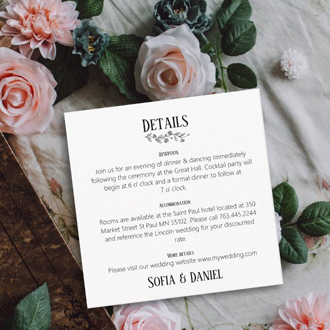 Botanical Wedding Details Card Minimalist Daisy  (Creator Uploaded)
