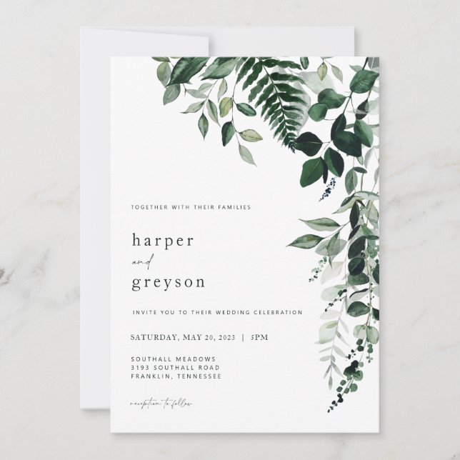 Botanical Wedding Invitation Greenery Invite (Front)