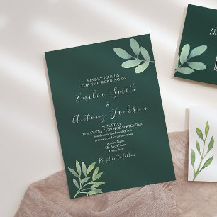 Botanical Wedding Invitation with Emerald Green