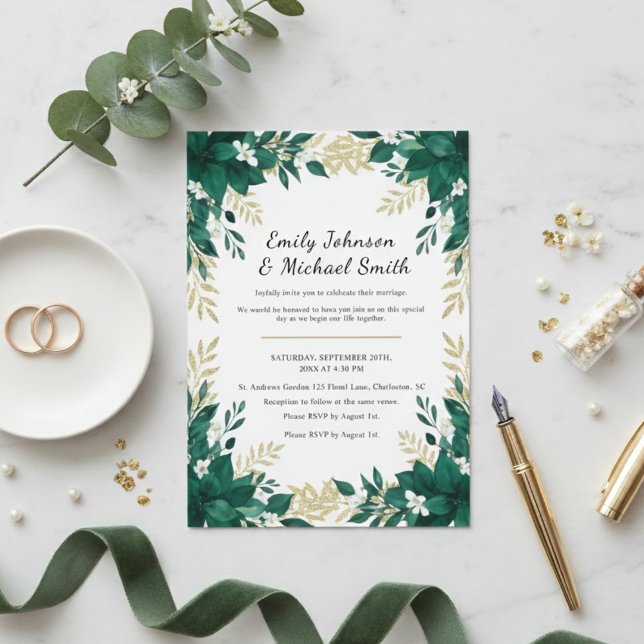 Botanical Wedding Invitation with Green Leaves  (Creator Uploaded)
