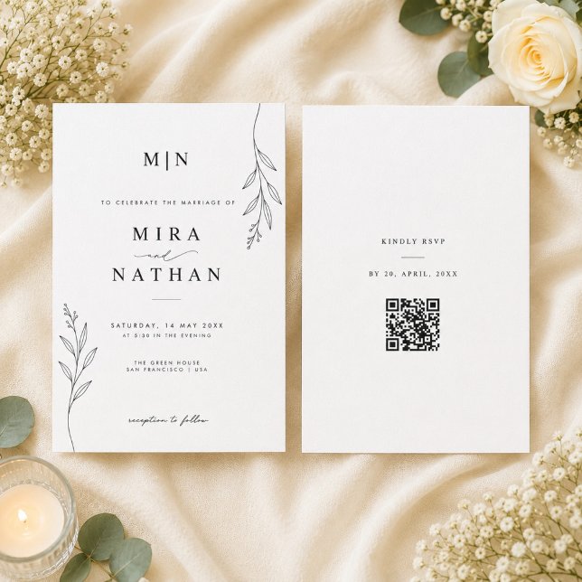 Botanical Wedding Invitation with Monogram & QR  (Creator Uploaded)