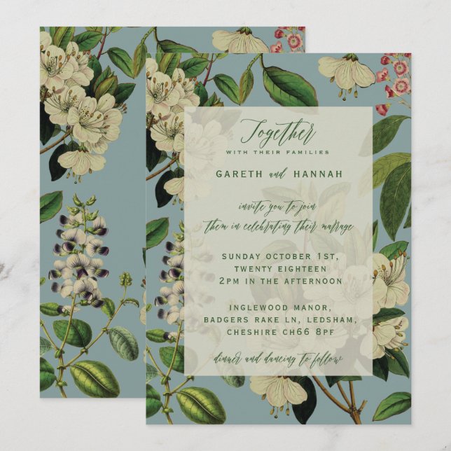 BOTANICAL WEDDING INVITES - DUCK EGG BLUE (Front/Back)
