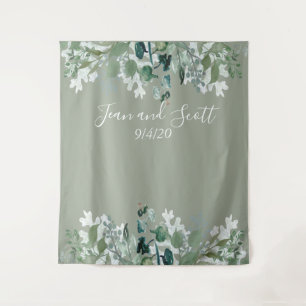 Botanical Wedding Leaves Modern Greenery Waterfall Tapestry