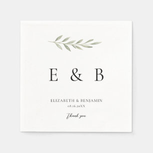Botanical Wedding Monogram Personalised Greenery Napkin
