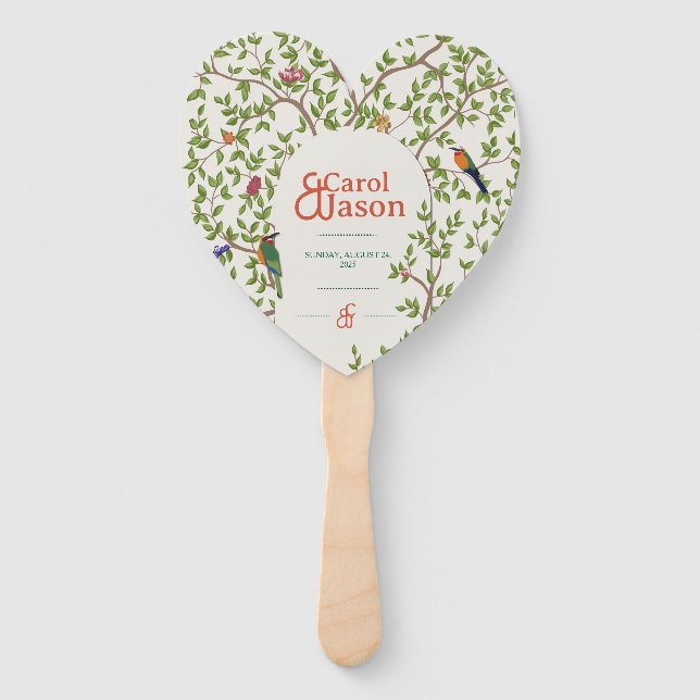Botanical Wedding Personalized Heart Hand Fan (Front)