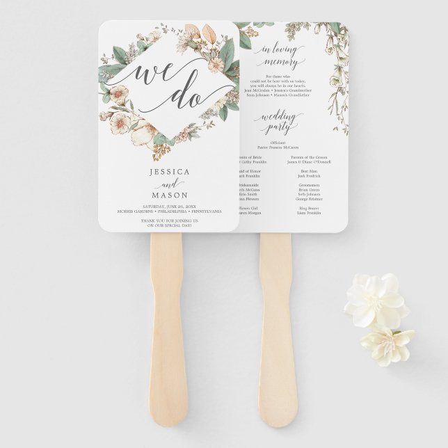 Botanical Wedding Program Fan Loving Memory (Front and Back)