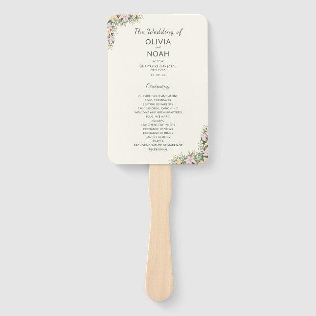 Botanical wedding program hand fan