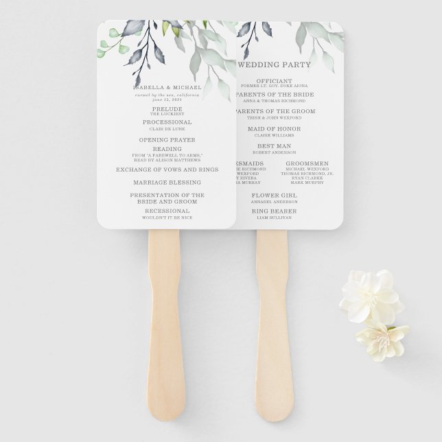 Botanical Wedding Program Hand Fan (Front and Back)