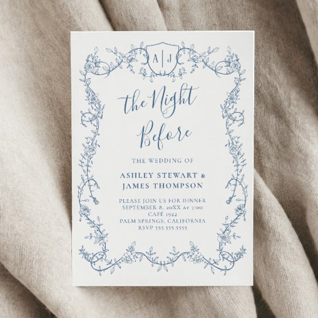 Botanical Wedding Rehearsal, Night Before Blue Invitation (Creator Uploaded)