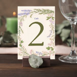 Botanical Wedding Table Number Card<br><div class="desc">Add a charming botanical detail to your reception tables with this elegant wildflower wedding table number card. Surrounded by a delicate frame of soft pastel florals and greenery, this design brings a romantic garden-inspired feel to your wedding décor. The graceful botanical border features gentle sprigs of lavender, blush blossoms, and...</div>