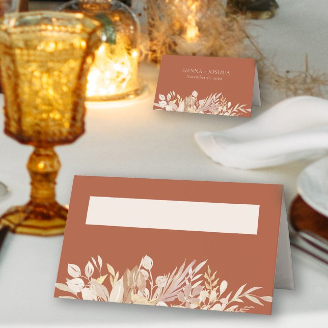 Botanical Wedding Terracotta Cream Personalised Place Card (Terracotta wedding place cards, personalized on the back)