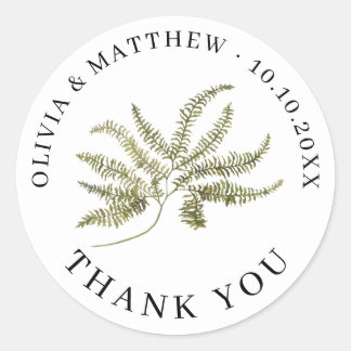 Botanical Wedding Thank You | Minimalist Fern Classic Round Sticker