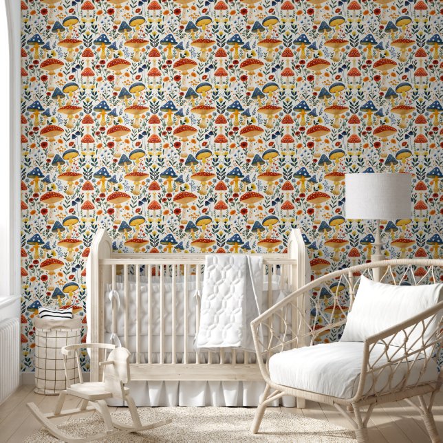Botanical Whimsical Boho Romantic Mushroom Garden Wallpaper (Kids)