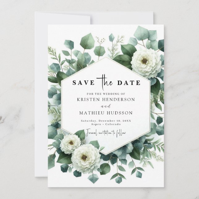Botanical Whimsical Eucalyptus Digital Wedding Save The Date (Front)