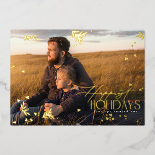Botanical Whimsical Happy Holidays Flat Photo Gold