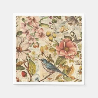 Botanical Whimsy Collage Scrapbook Paper Napkin