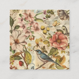 Botanical Whimsy Collage Scrapbook Paper Square Business Card