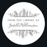 Botanical Whimsy "From the Library of" Bookplate Classic Round Sticker<br><div class="desc">Show your favourite books some love and keep them in your personal collection with this Boho Botanical From the library of Bookplate sticker. Featuring hand-drawn leaves framing a modern sans serif typeface for your message and a chic, feminine script for your name. Click 'Personalise" to see how beautiful it looks...</div>
