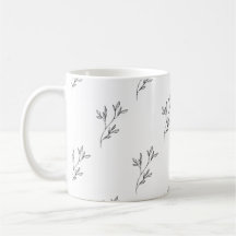 Botanical White and Black Mug | Minimalist Design 
