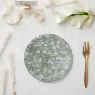 Botanical White Baby's Breath Flower Photography Paper Plate