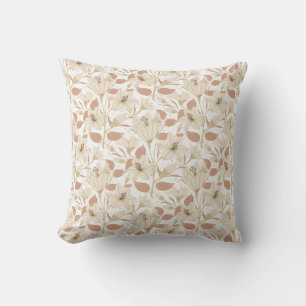 Botanical White Beige Lily Floral Pattern Cushion