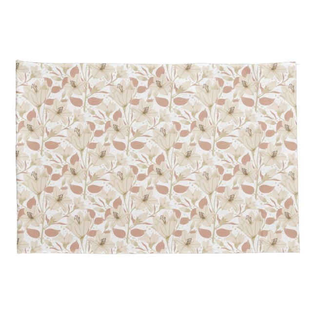 Botanical White Beige Lily Floral Pattern   Pillowcase (Back-Right)