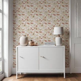 Botanical White Beige Lily Floral Pattern   Wallpaper