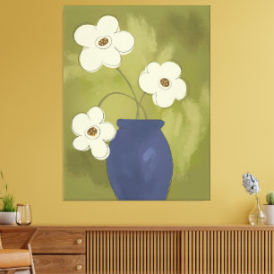 Botanical White Blooms Modern Floral Wall Canvas Print