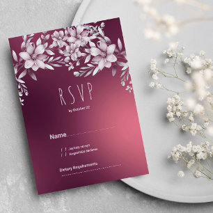 Botanical white burgundy floral gradient RSVP Invitation