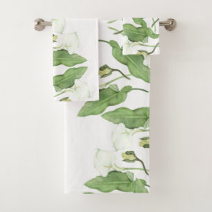 Botanical White Calla Lily Flowers Bath Towel Set