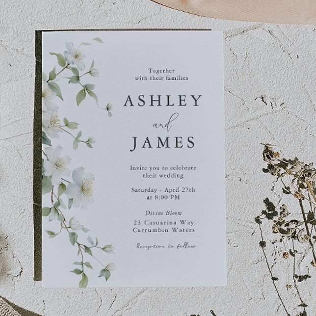 Botanical White Floral Gorgeous Wedding Invitation (Creator Uploaded)
