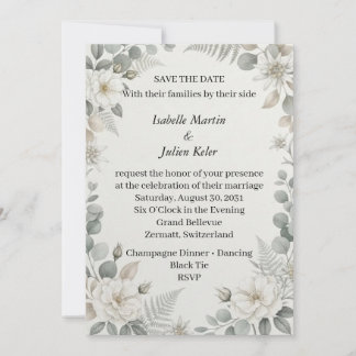 Botanical White Floral Save The Date Wedding Invit Invitation