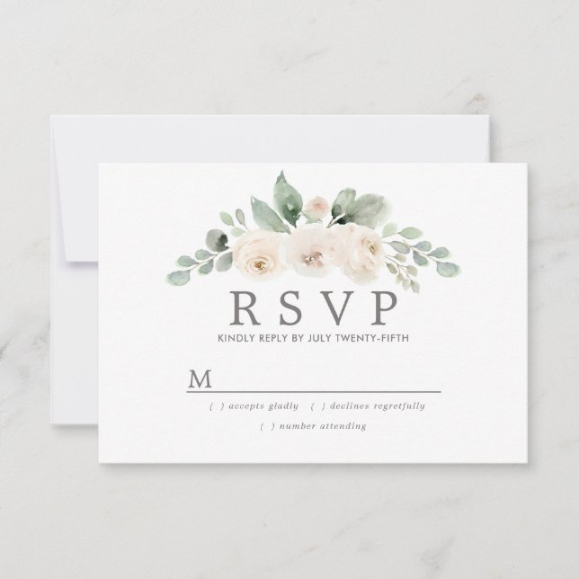 Botanical White Floral Wedding RSVP (Front)