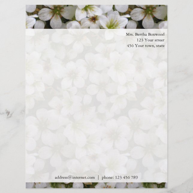 Botanical White Flowers Custom Address Customised Letterhead (Front)